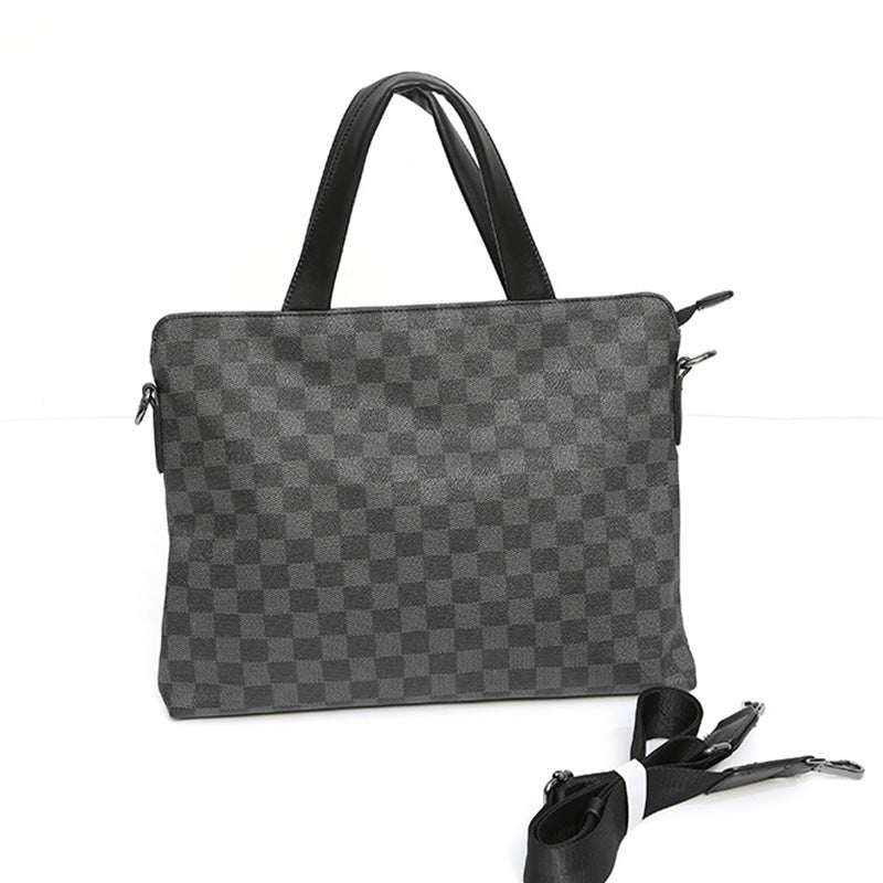 Sacoche ordinateur homme 14 pouces à damier gris et noir
