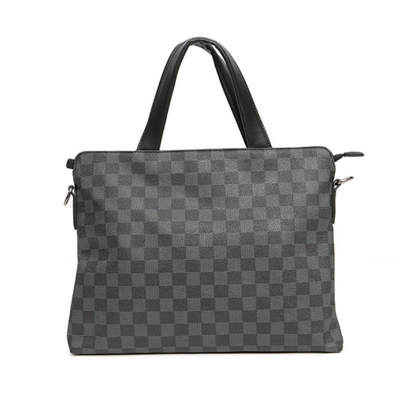 Sacoche ordinateur homme 14 pouces à damier gris et noir