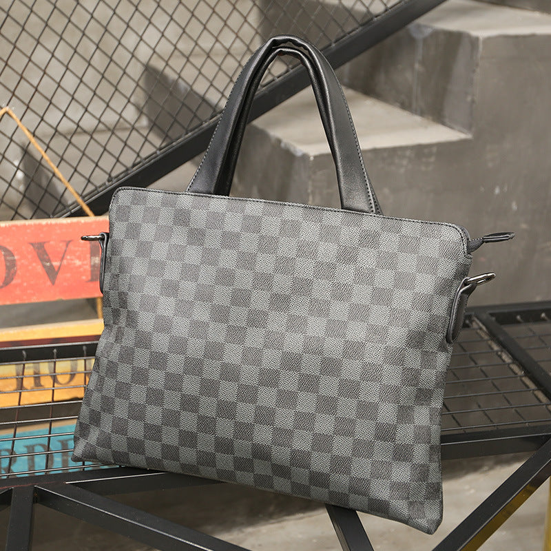 Sacoche ordinateur homme 14 pouces à damier gris et noir