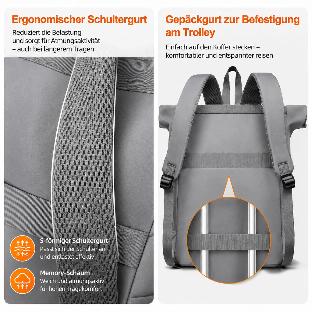 Sac à dos ordinateur 15,6 pouces rolltop gris, format A4