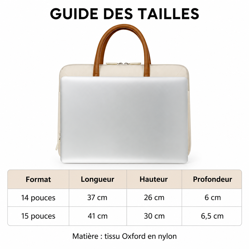 Pochette ordinateur à poignées en oxford, poche avant organisée