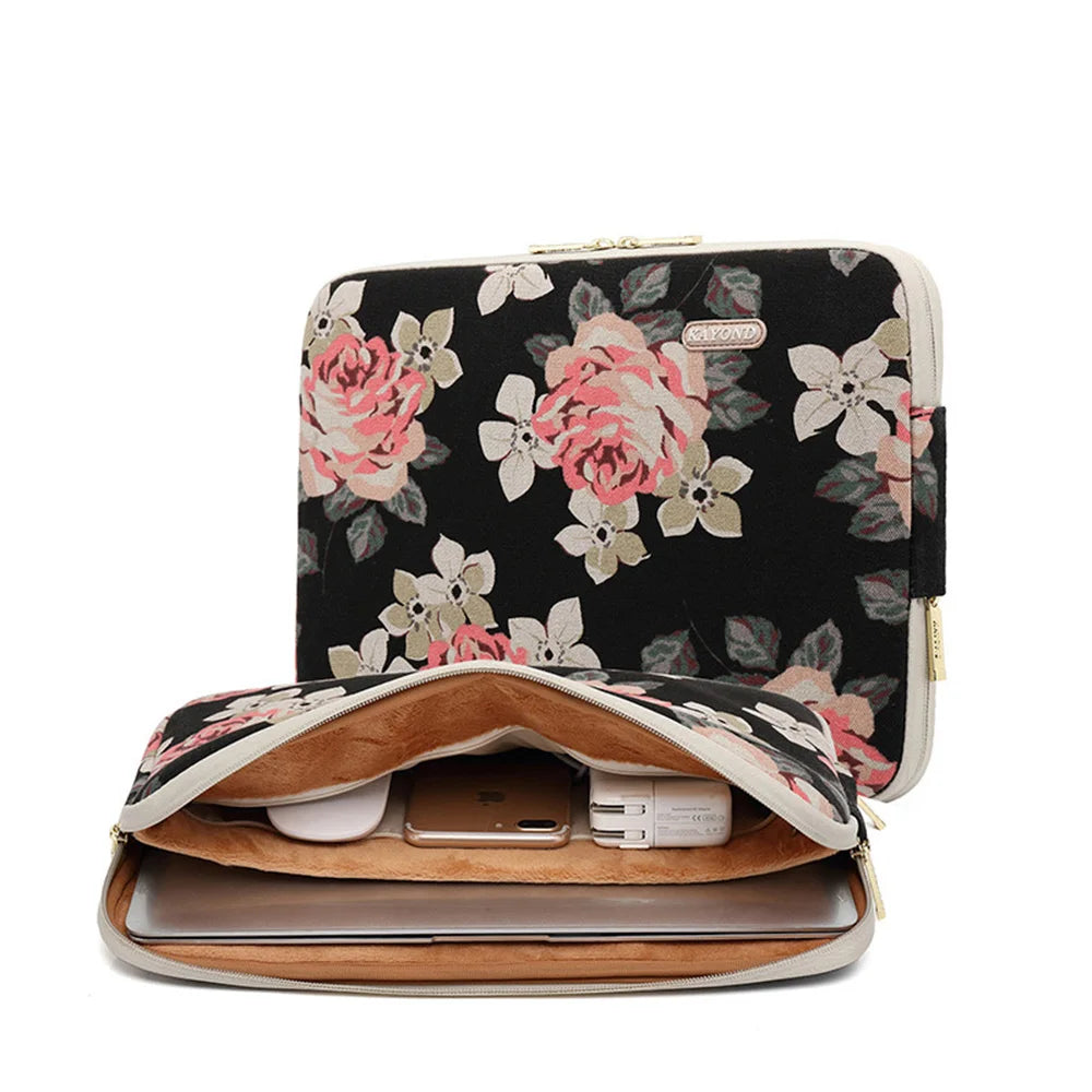 Pochette ordinateur imprimée, l'intérieur tout en peluche