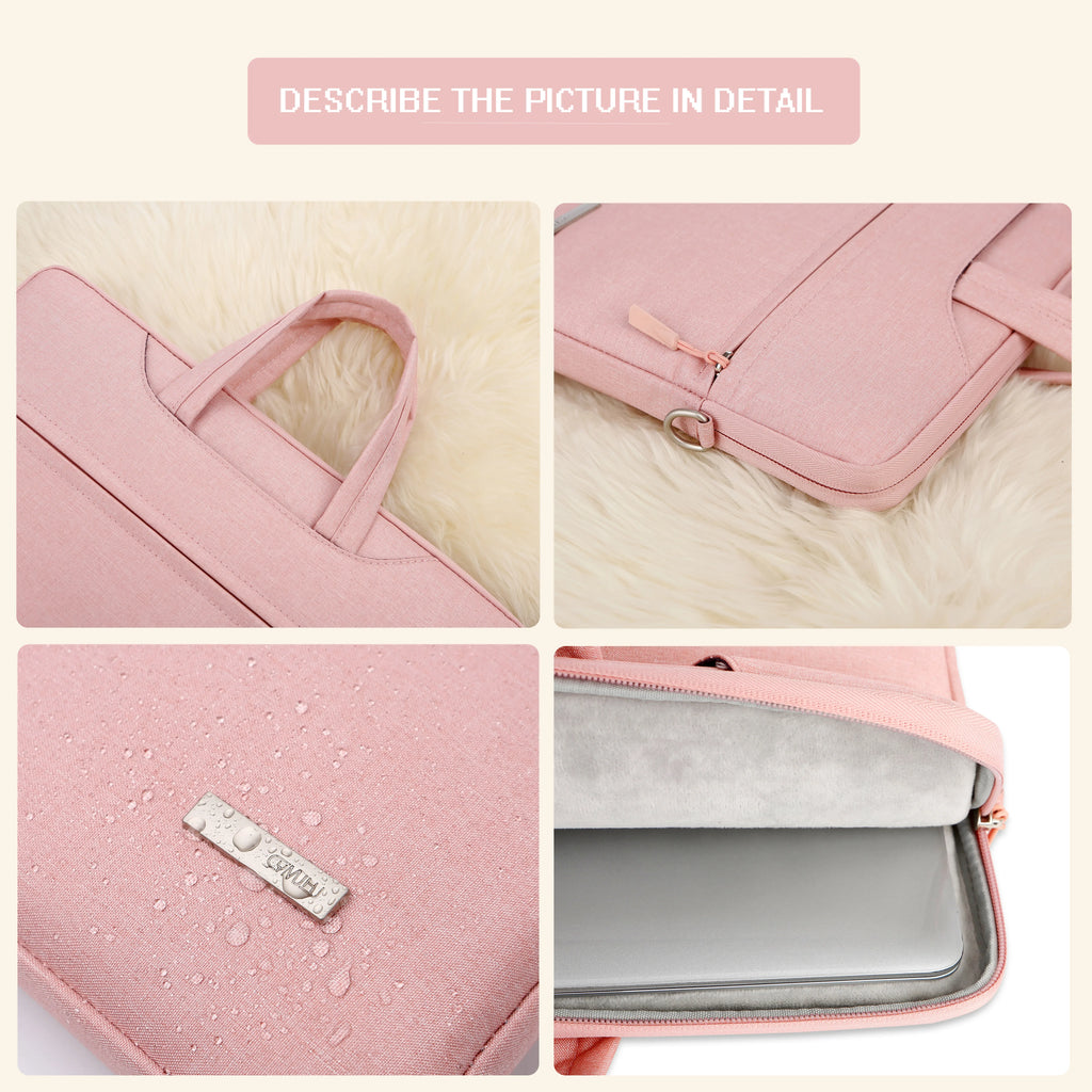 Pochette ordinateur à poignées et bandoulière, toile effet jean