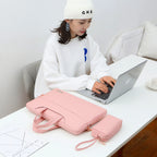 Pochette ordinateur à poignées et bandoulière, toile effet jean