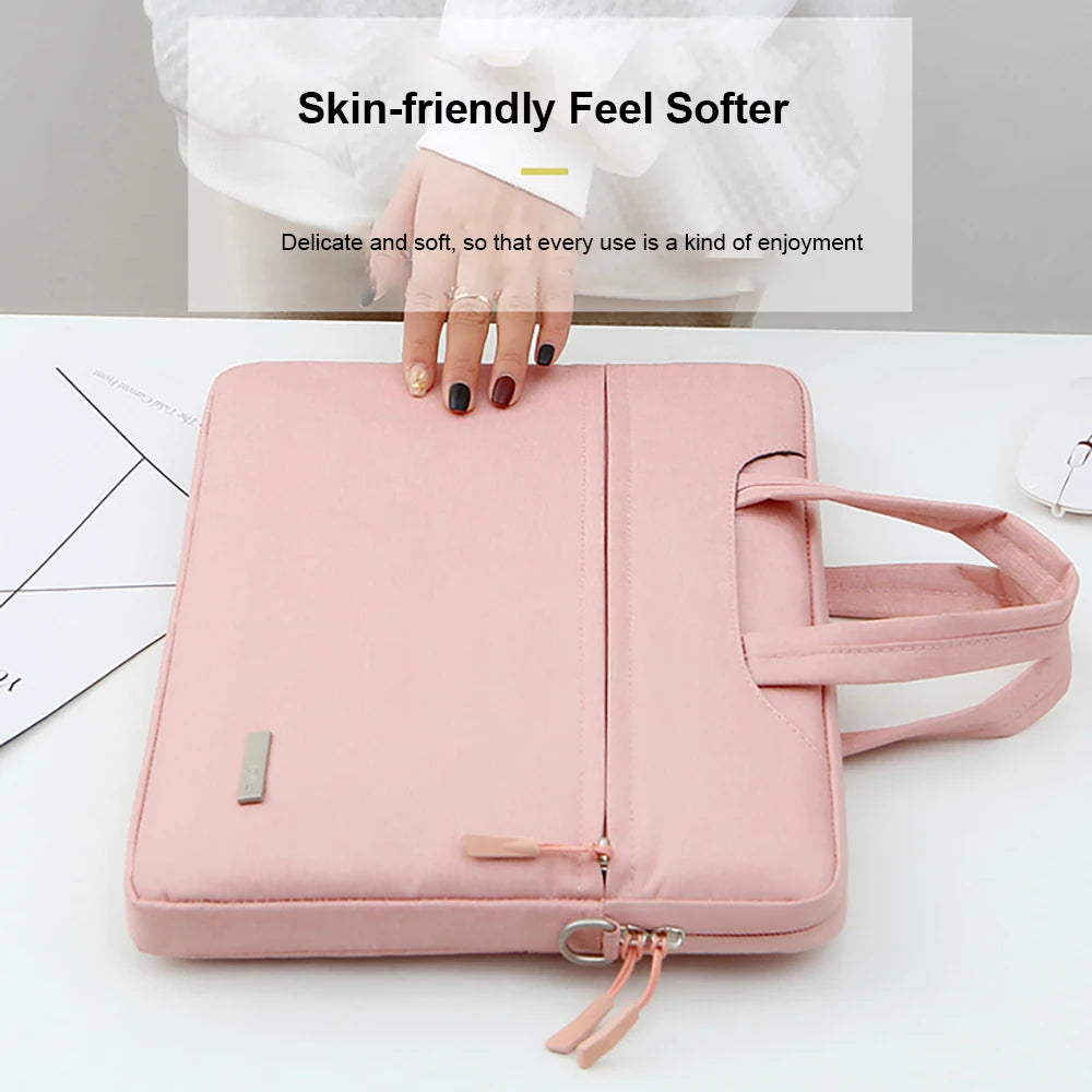 Pochette ordinateur à poignées et bandoulière, toile effet jean