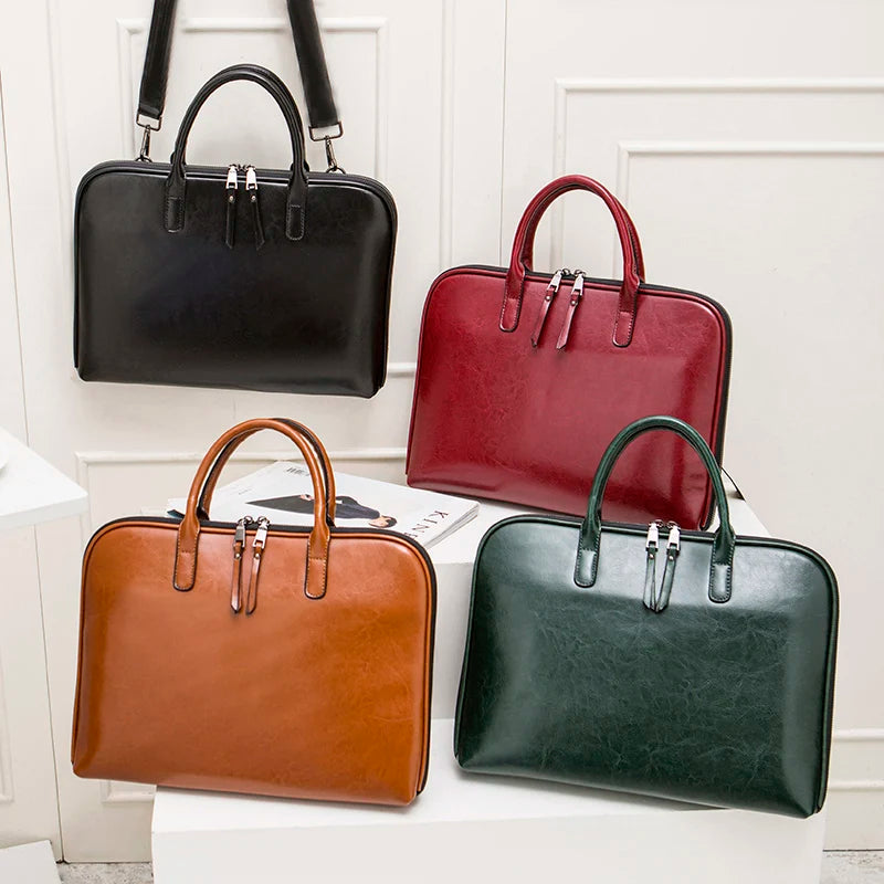 Sacoche ordinateur femme 14 pouces, cuir lisse ou façon croco