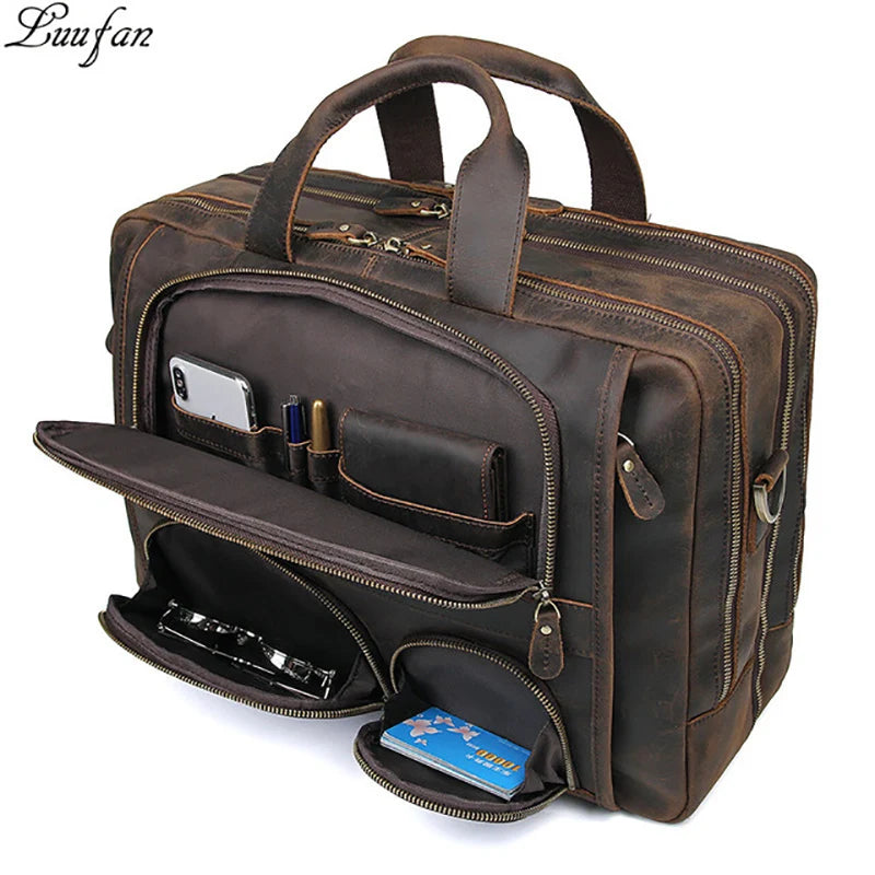 Sacoche ordinateur cuir homme 17 pouces à double compartiment