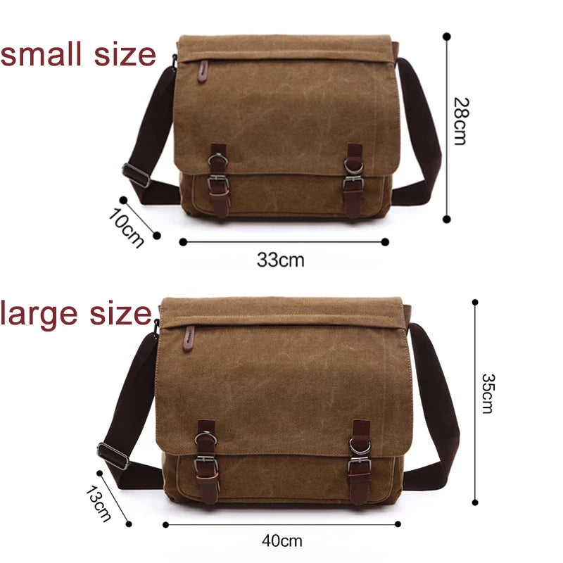 Sac bandoulière ordinateur en toile délavée, rabat à boucles rétro