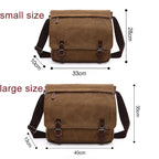 Sac bandoulière ordinateur en toile délavée, rabat à boucles rétro