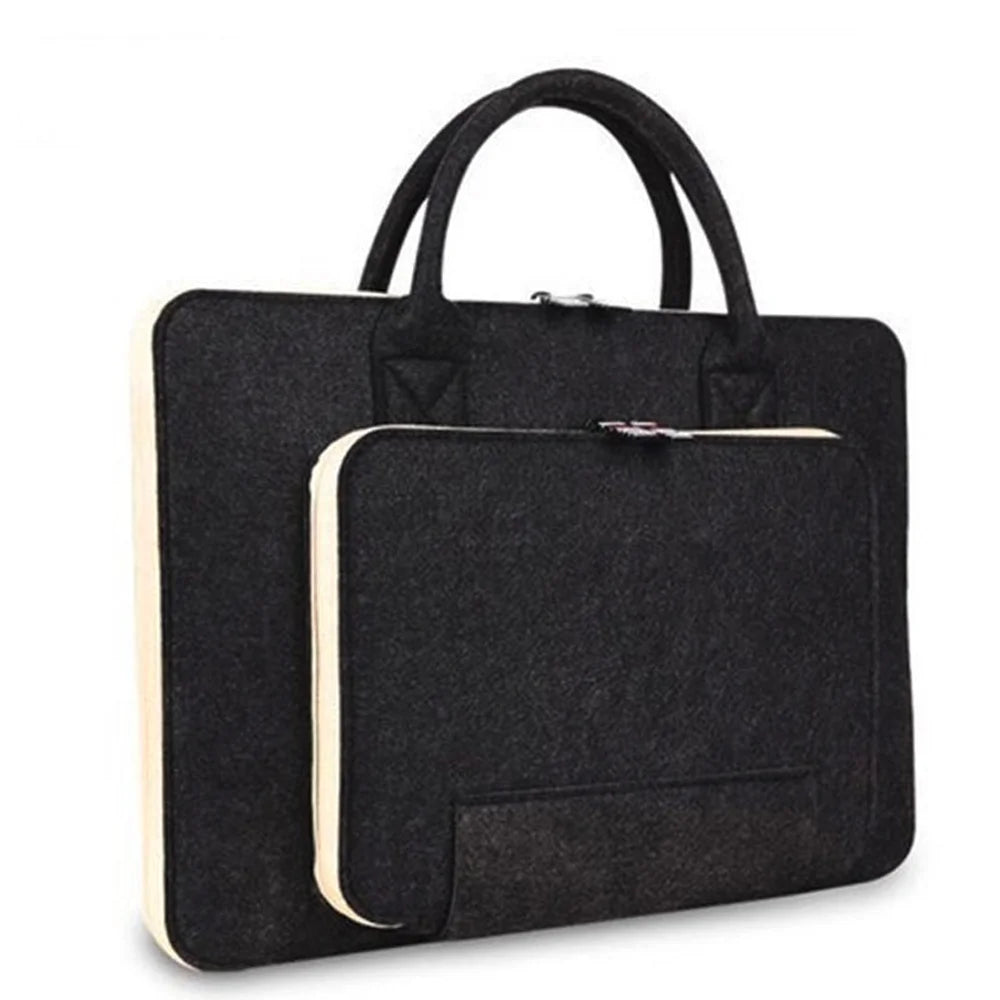 Pochette ordinateur en feutre de laine, deux poches zippées