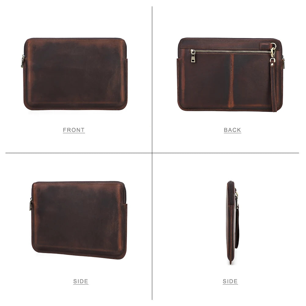 Pochette ordinateur cuir de vache patiné, 13,3 ou 15,6 pouces