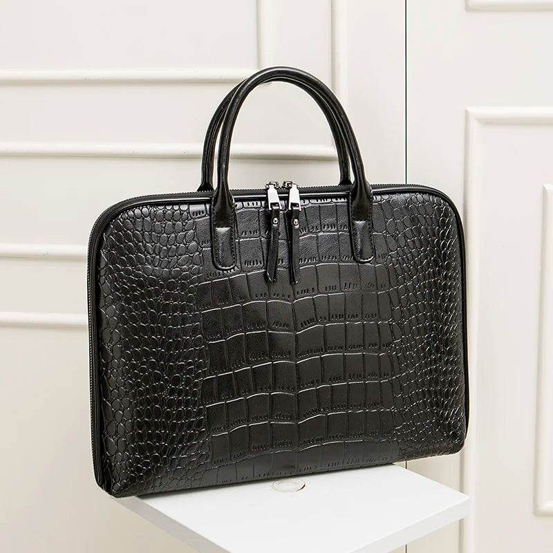 Sacoche ordinateur femme 14 pouces, cuir lisse ou façon croco