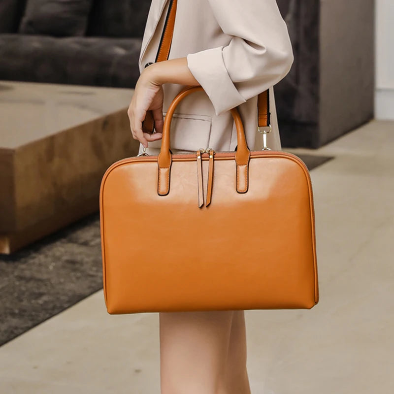 Sac ordinateur cuir femme à double zip, de 11 à 15,6 pouces