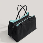 Sac ordinateur femme cabas noir, doublure turquoise contrastée