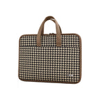 Pochette ordinateur femme pied-de-poule, poignées en simili cuir
