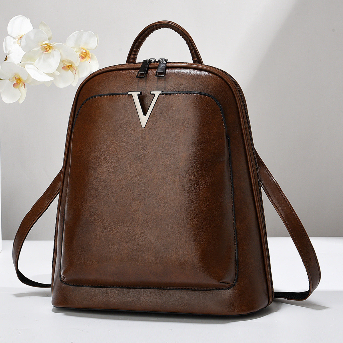 Sac à dos ordinateur femme en simili cuir aspect ciré, 4 coloris