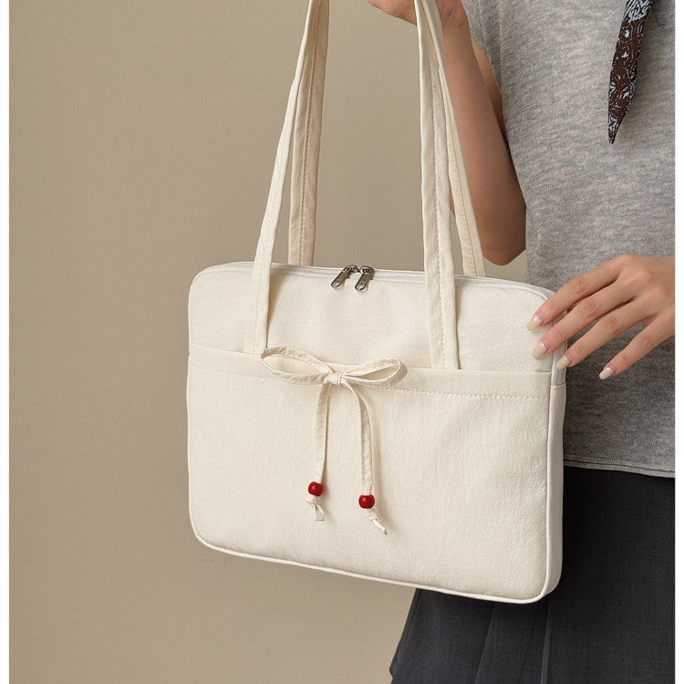 Sac ordinateur femme 14 pouces en nylon déperlant, nœud à perles