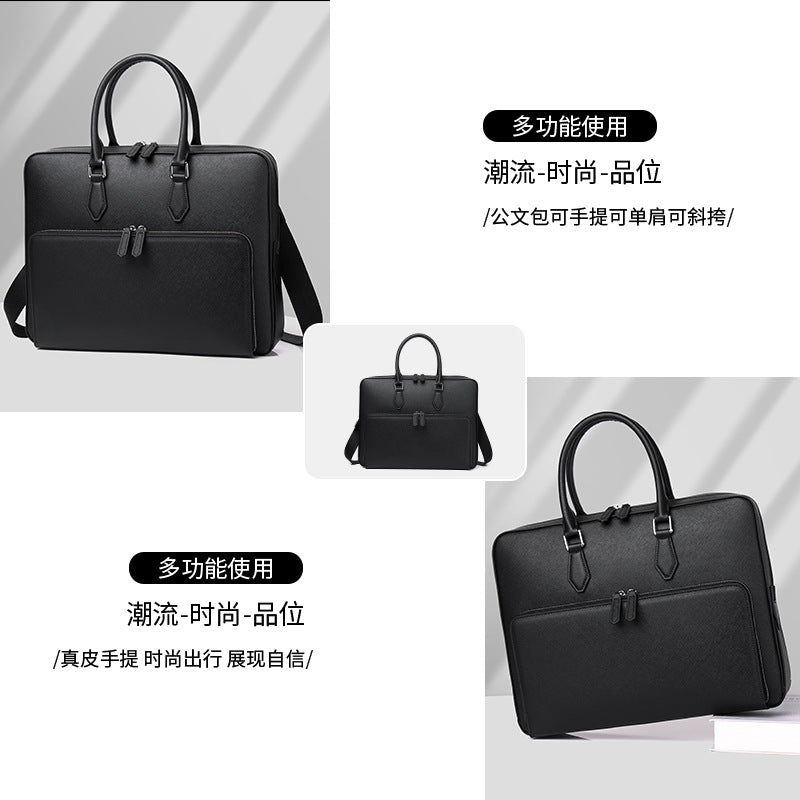 Sacoche ordinateur cuir homme 13 pouces, cuir de vache grainé