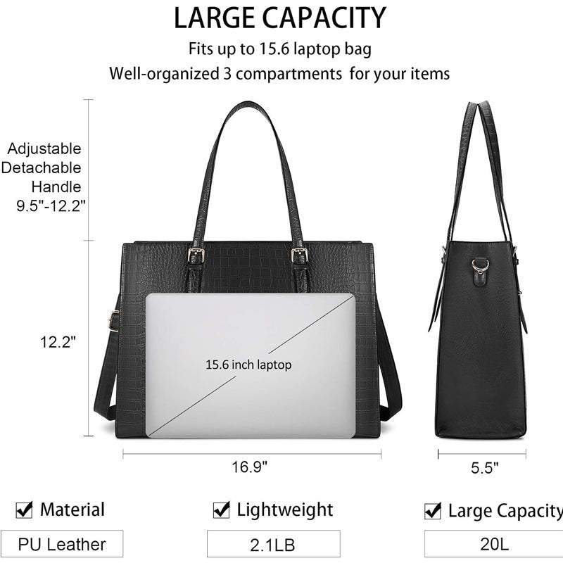 Sac ordinateur femme 15,6 pouces, cabas effet croco en simili cuir