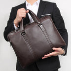 Sacoche ordinateur cuir homme 15,6 pouces, double zip et cuir lisse