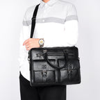 Sacoche ordinateur homme 14 pouces, simili cuir et poches à boucle
