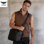 Sacoche ordinateur cuir homme 14 pouces, vachette grainée noire
