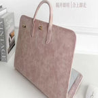 Pochette ordinateur femme en simili cuir rose, deux poignées