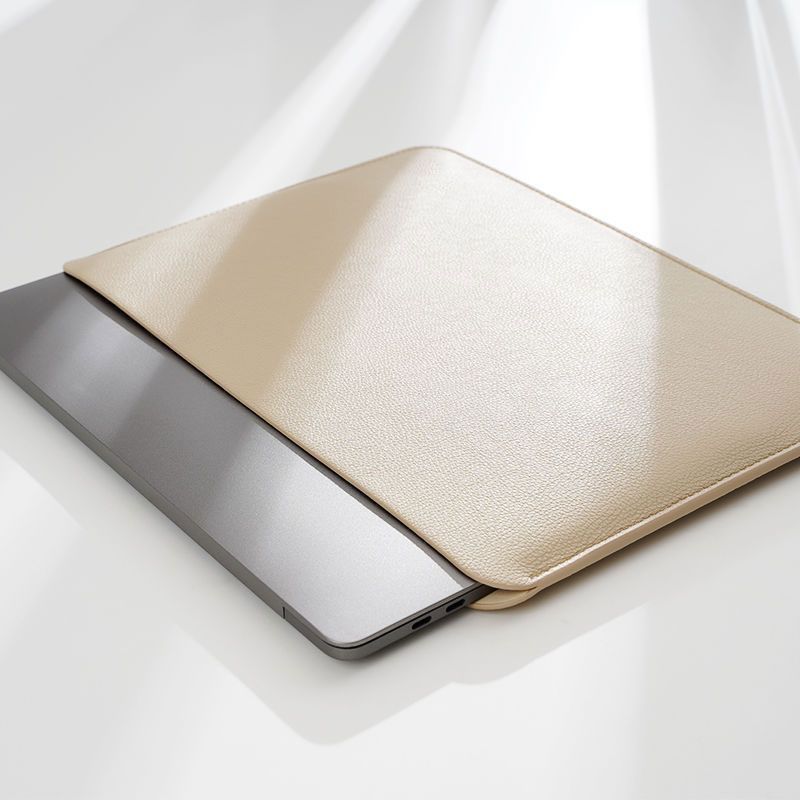 Housse ordinateur 14 pouces en simili cuir grainé, gris ou beige