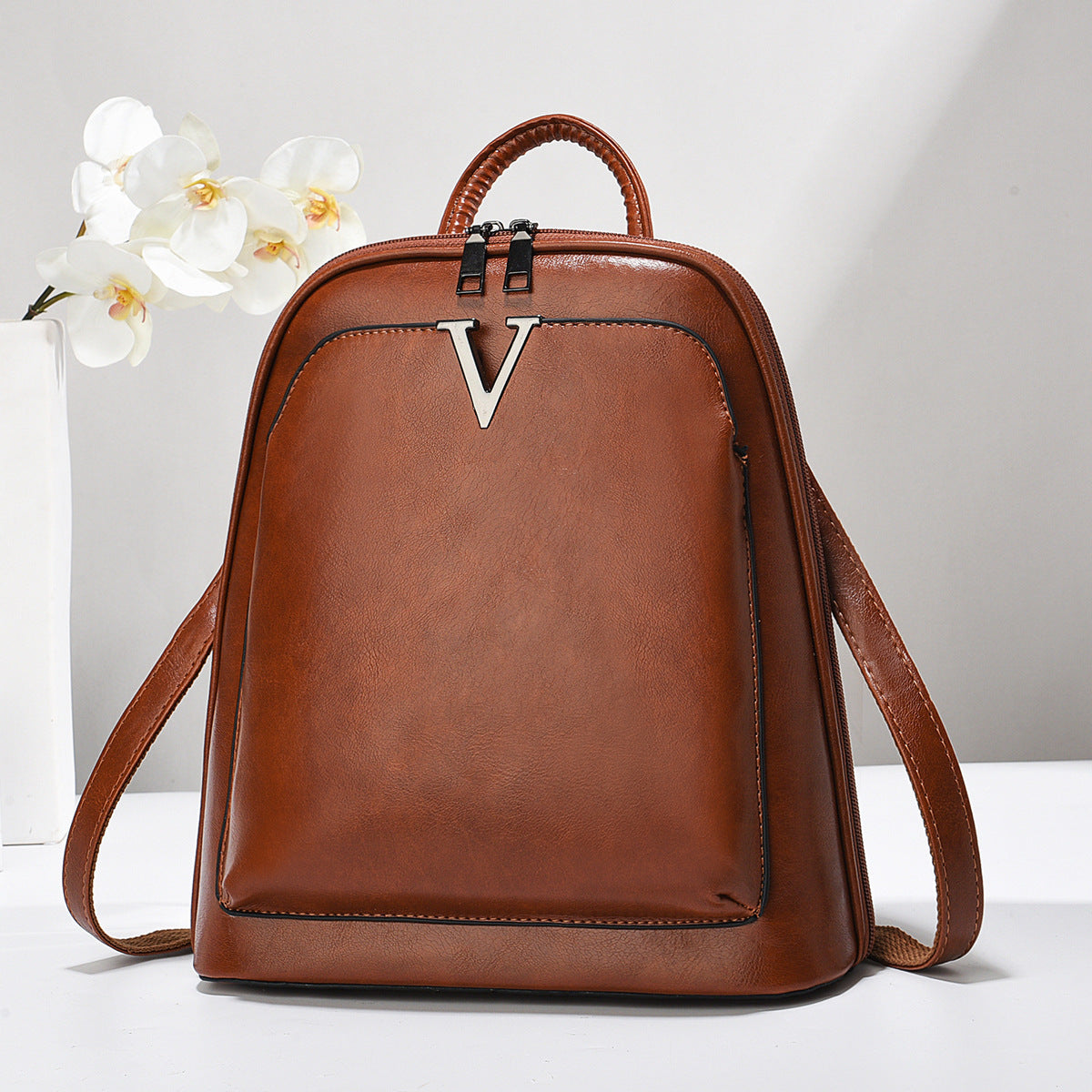 Sac à dos ordinateur femme en simili cuir aspect ciré, 4 coloris