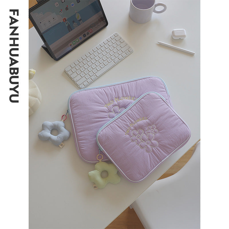 Housse ordinateur femme 11 ou 13 pouces matelassée, fleurs brodées
