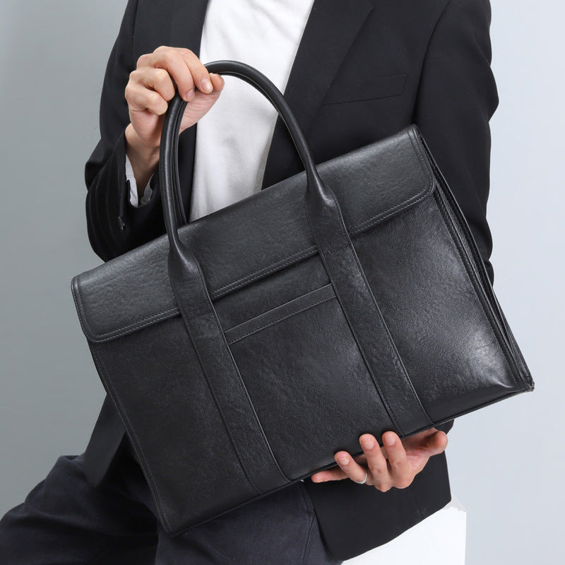 Sacoche ordinateur cuir homme à rabat, format A4, 15 pouces