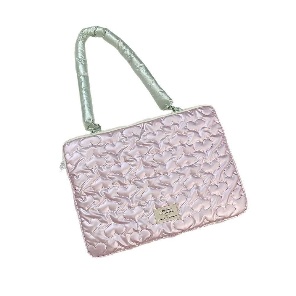 Pochette ordinateur argent métallisé, losanges ou cœurs matelassés