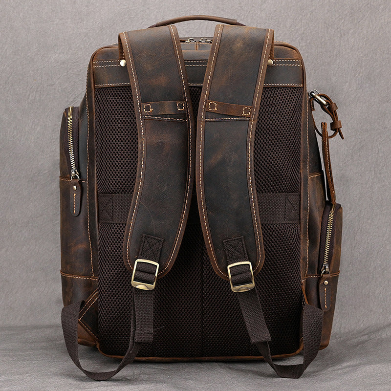 Sac à dos ordinateur cuir 15 pouces à poches zippées et dos aéré
