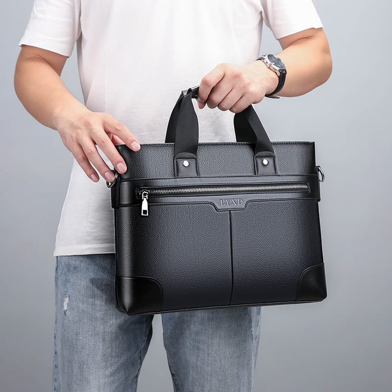 Sacoche ordinateur homme en simili cuir grainé, poche avant zippée