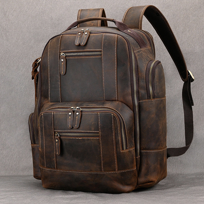 Sac à dos ordinateur cuir 15 pouces à poches zippées et dos aéré