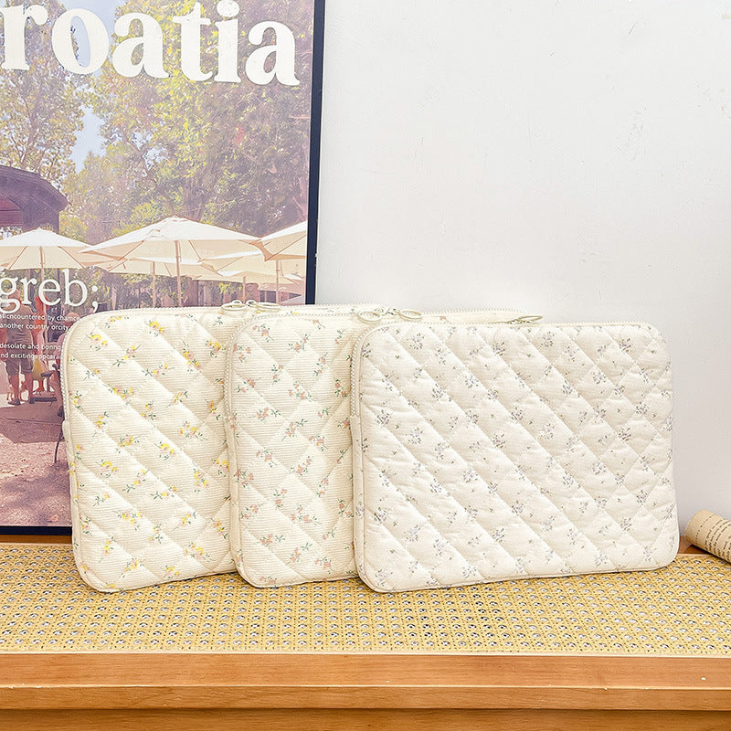 Housse ordinateur en coton matelassé à petites fleurs, 3 tailles