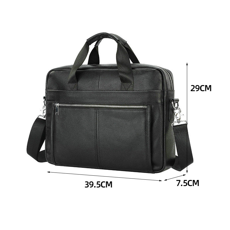 Sacoche ordinateur cuir de vache grainé 14 pouces, noir ou marron