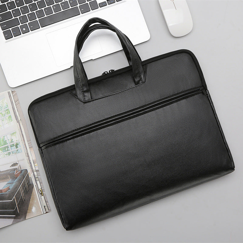 Sacoche ordinateur porte-documents en simili cuir lisse, 15 pouces