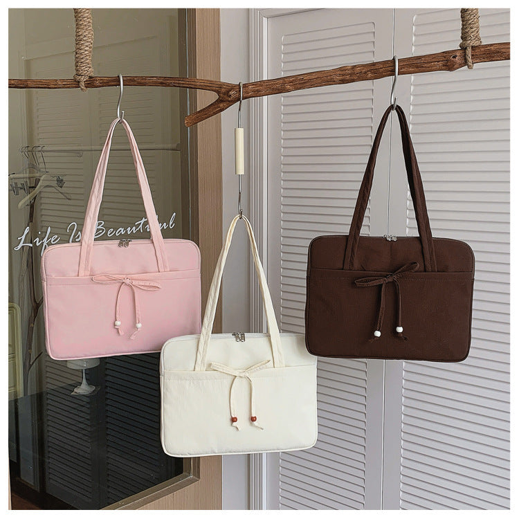Sac ordinateur femme 14 pouces en nylon déperlant, nœud à perles