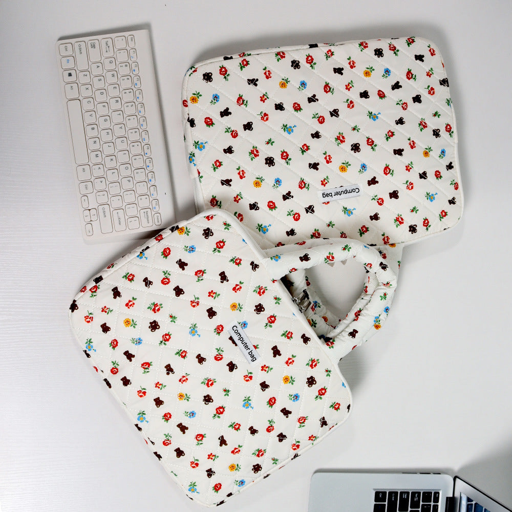 Pochette ordinateur matelassée imprimé oursons, anses rembourrées