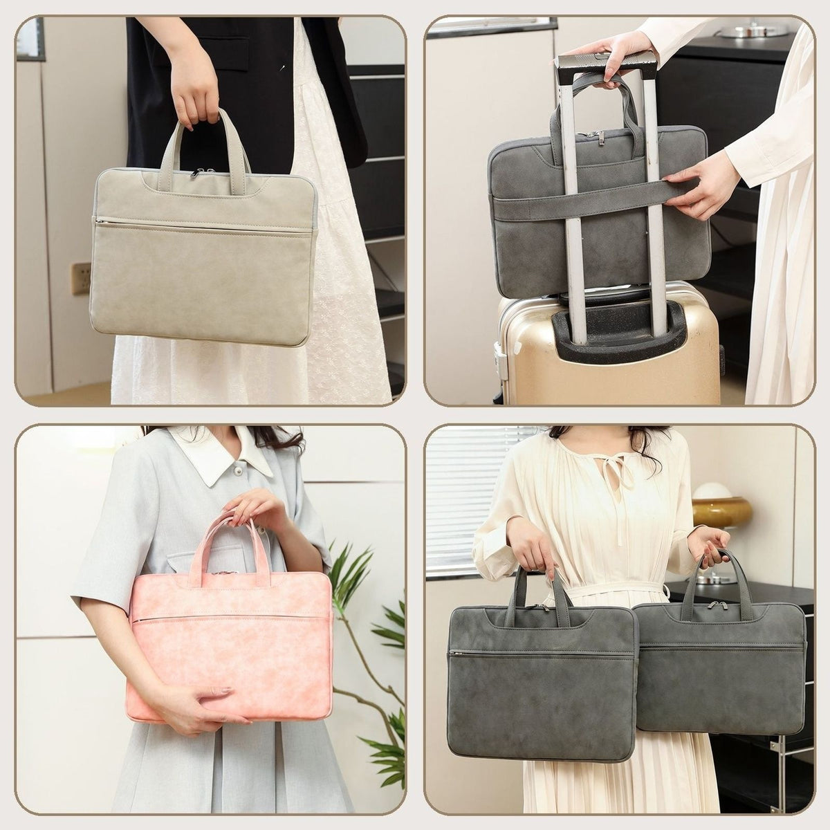 Pochette ordinateur à poignées, toile oxford ou effet daim