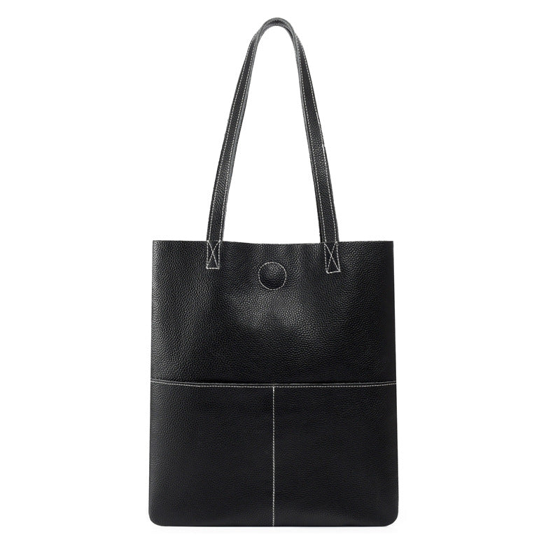 Sac ordinateur cuir femme, cabas vertical en cuir de vache grainé