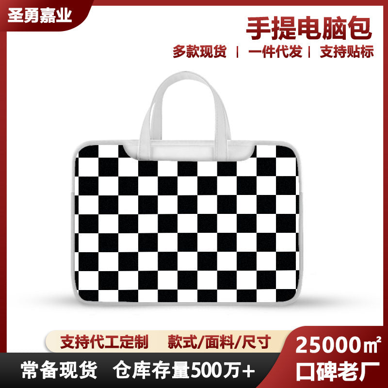 Pochette ordinateur à poignées motif damier, 11 à 17 pouces