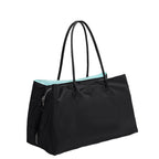 Sac ordinateur femme cabas noir, doublure turquoise contrastée