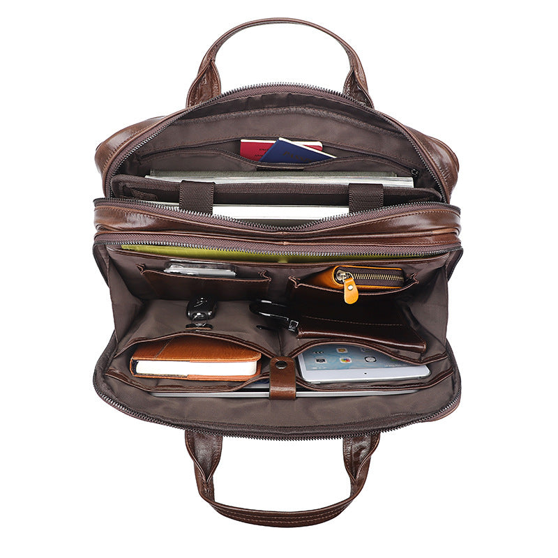 Sacoche ordinateur homme en cuir de vache 14 pouces, multipoches
