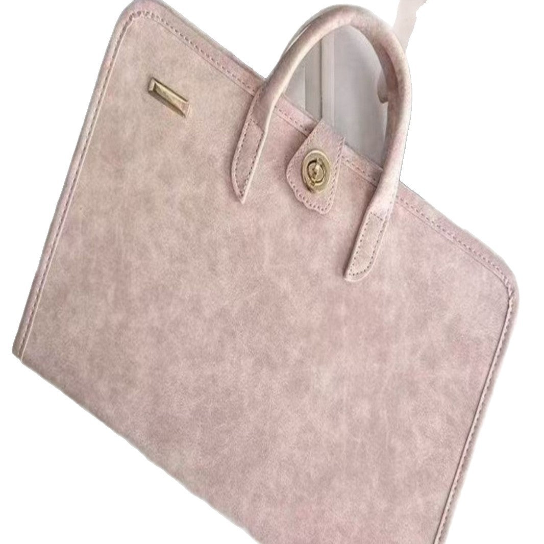 Pochette ordinateur femme en simili cuir rose, deux poignées