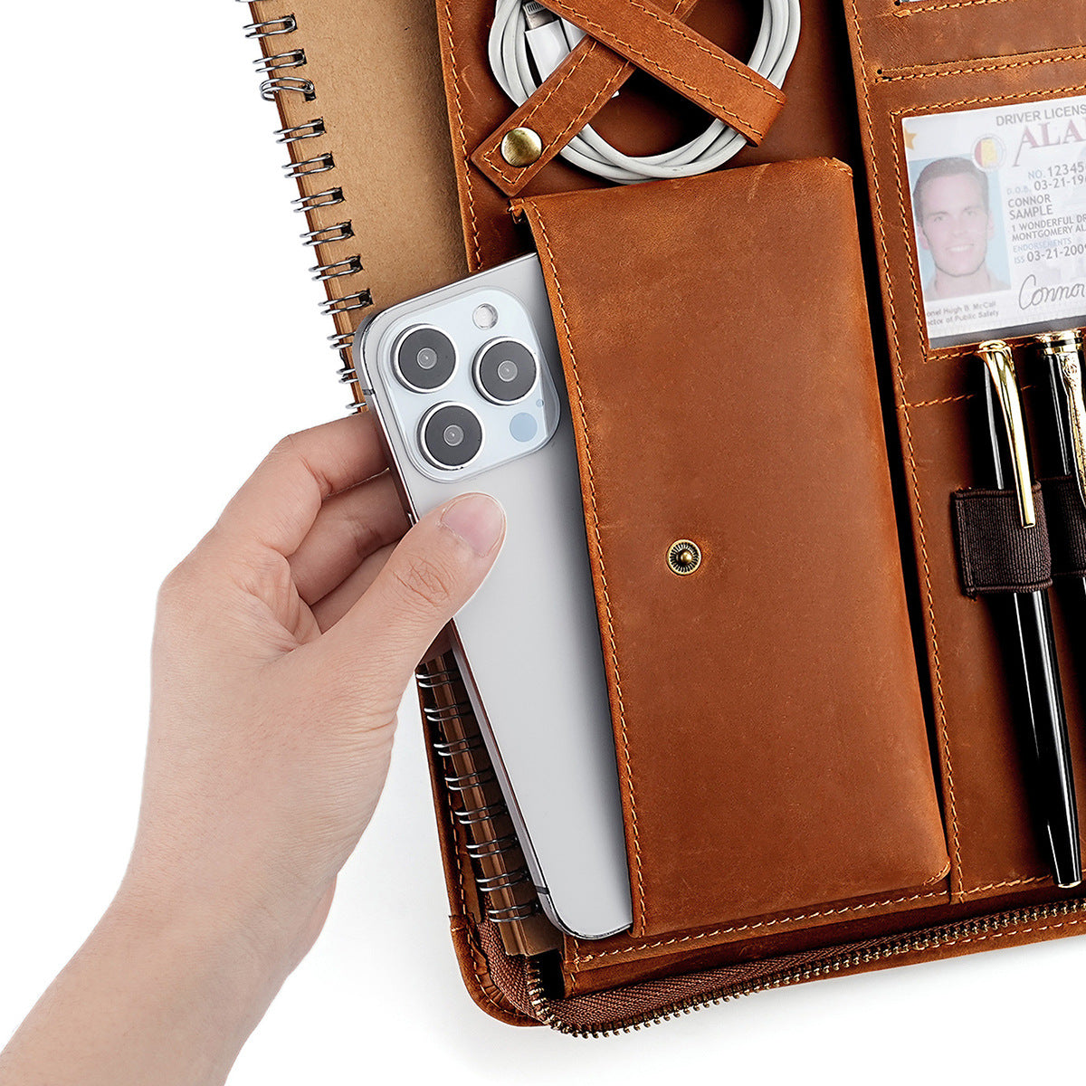 Pochette ordinateur cuir zippée pour tablette 11 pouces et carnet
