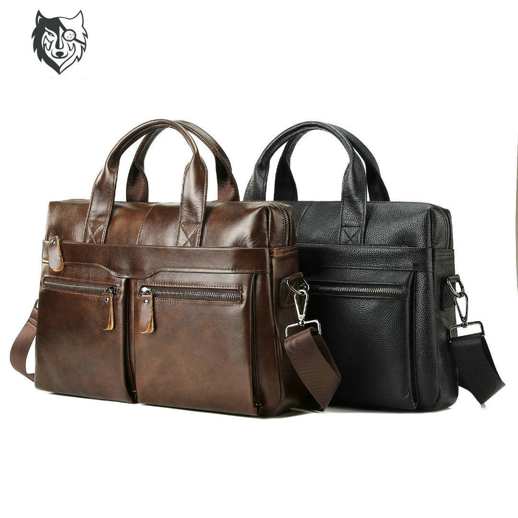 Sacoche ordinateur cuir homme 14 pouces, porte-documents à bandoulière