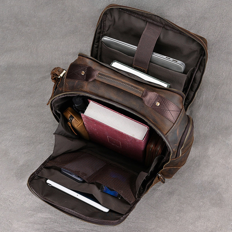Sac à dos ordinateur cuir 15 pouces à poches zippées et dos aéré
