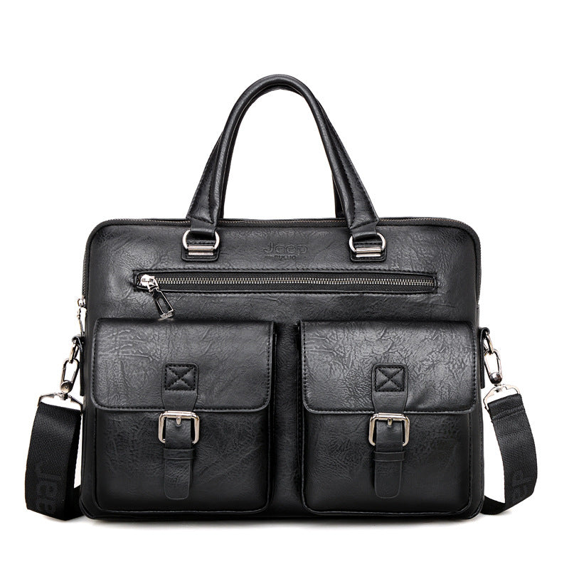 Sacoche ordinateur homme 14 pouces, simili cuir et poches à boucle